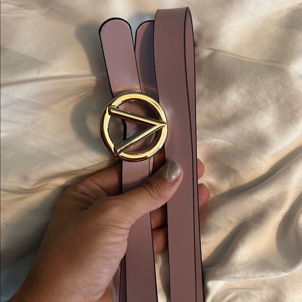 Valentino Pink and Gold Belt with Polished Buckle